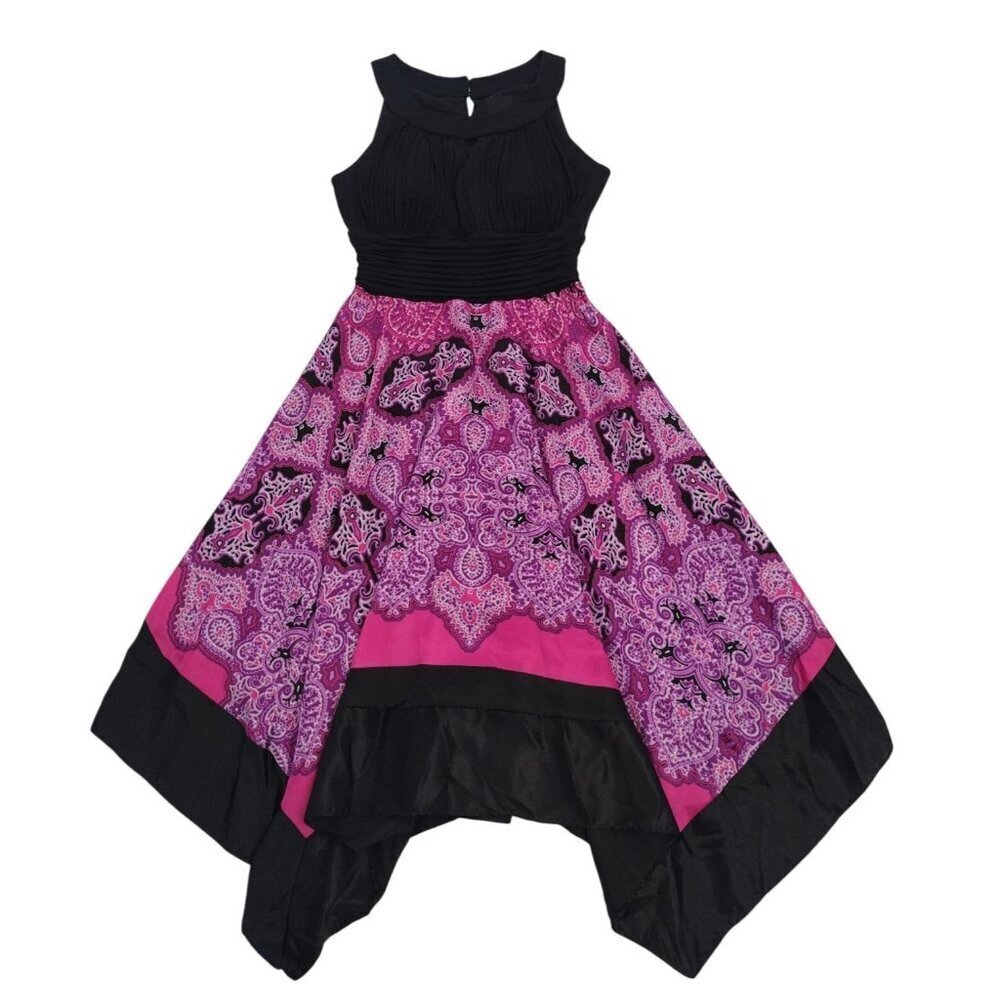 Melrose Women’s Floral Print Dress Black, Violet & Pink Elegant  Skirt – Size 6